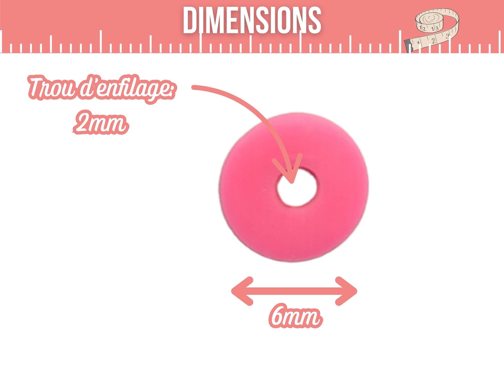 350 perles heishi rose néon 6mm