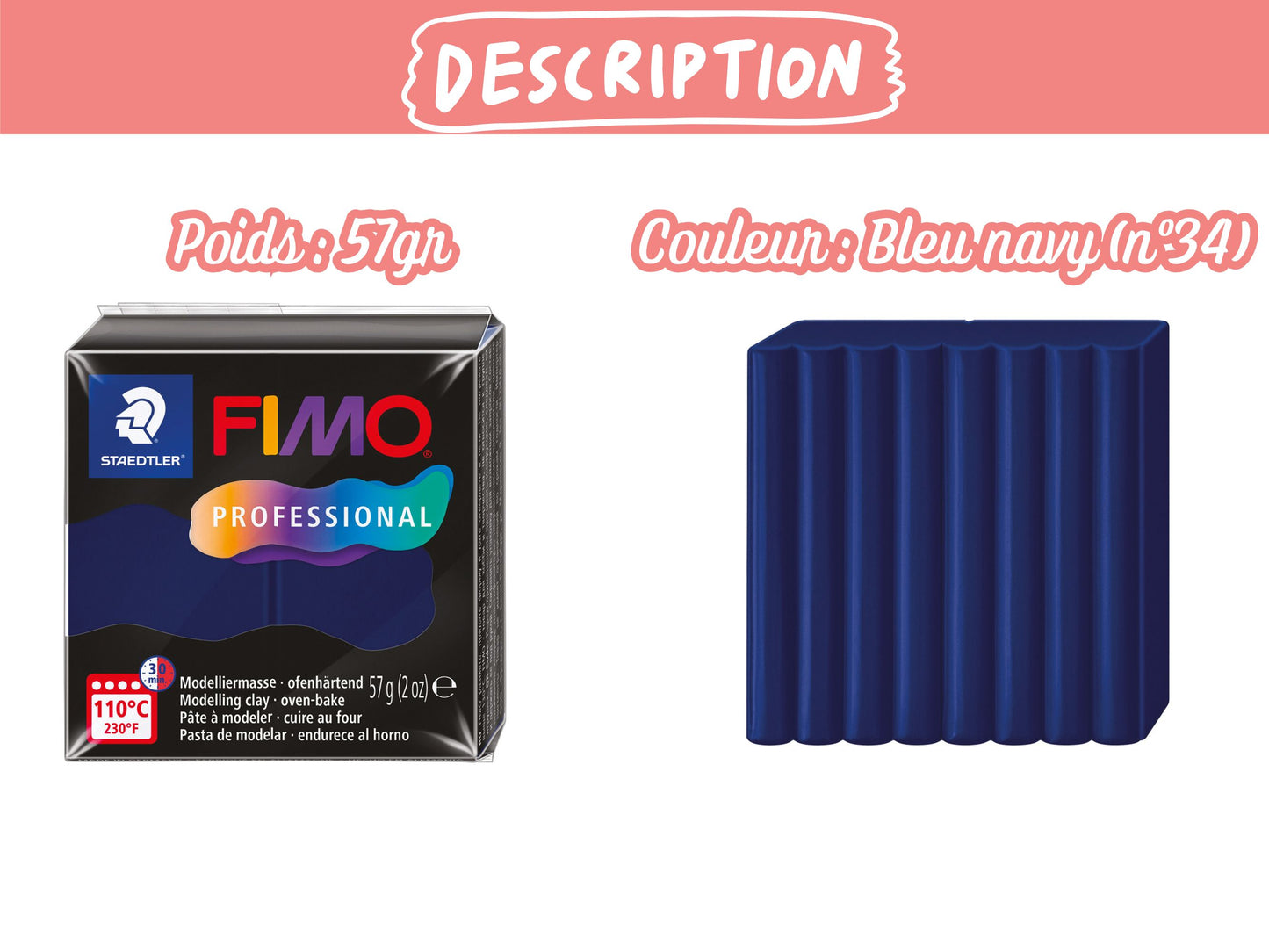 Pâte Fimo Professional 57g – Bleu marine n°34