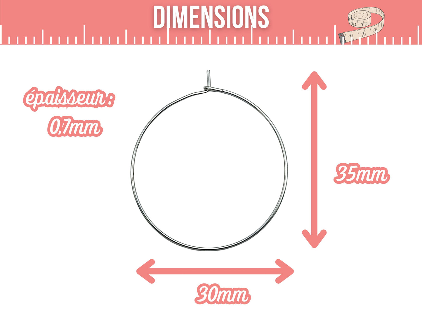 10 créoles rondes 30mm acier inoxydable