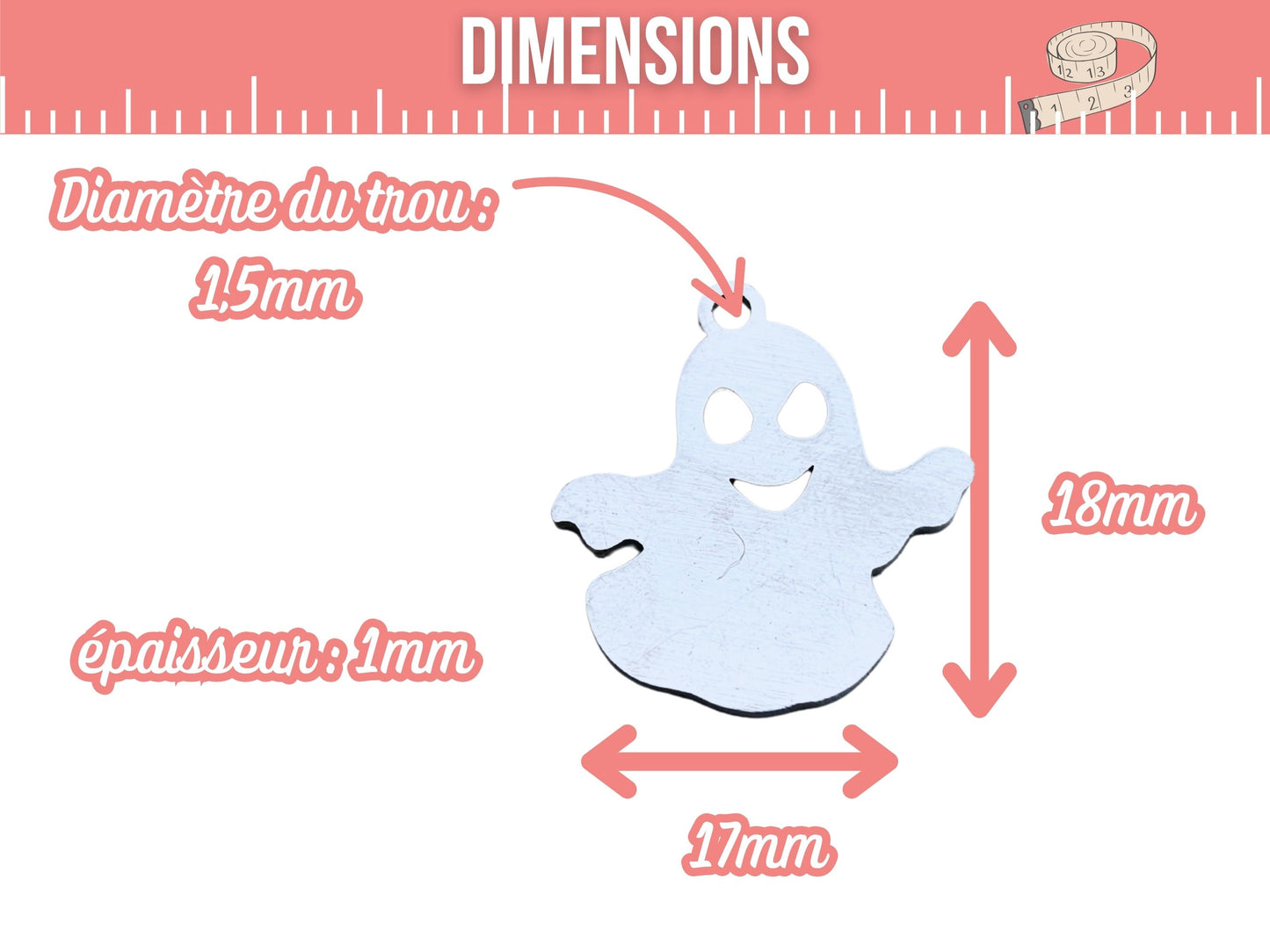 5 breloques fantôme halloween acier inoxydable
