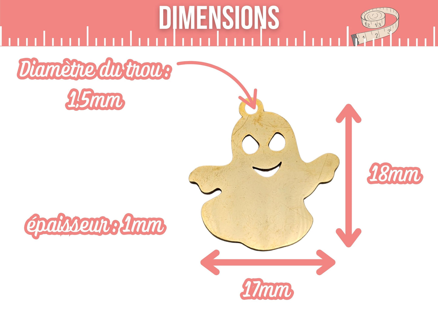 5 breloques fantôme halloween acier inoxydable doré