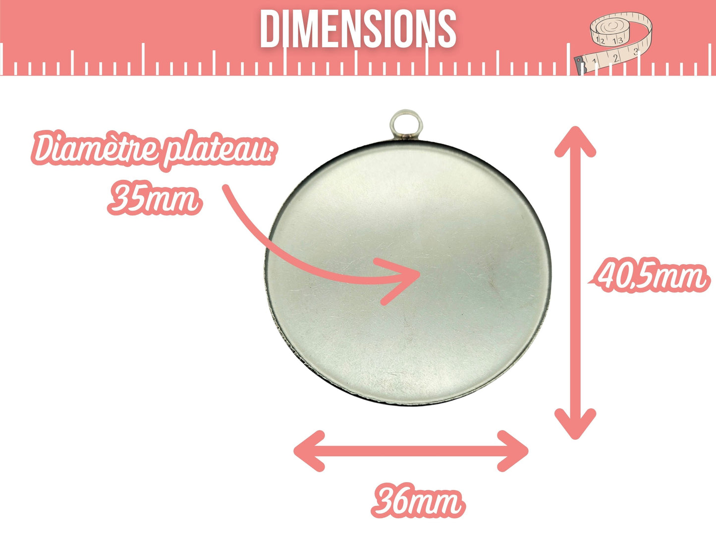 10 pendentifs plateau cabochon 35mm en acier inoxydable