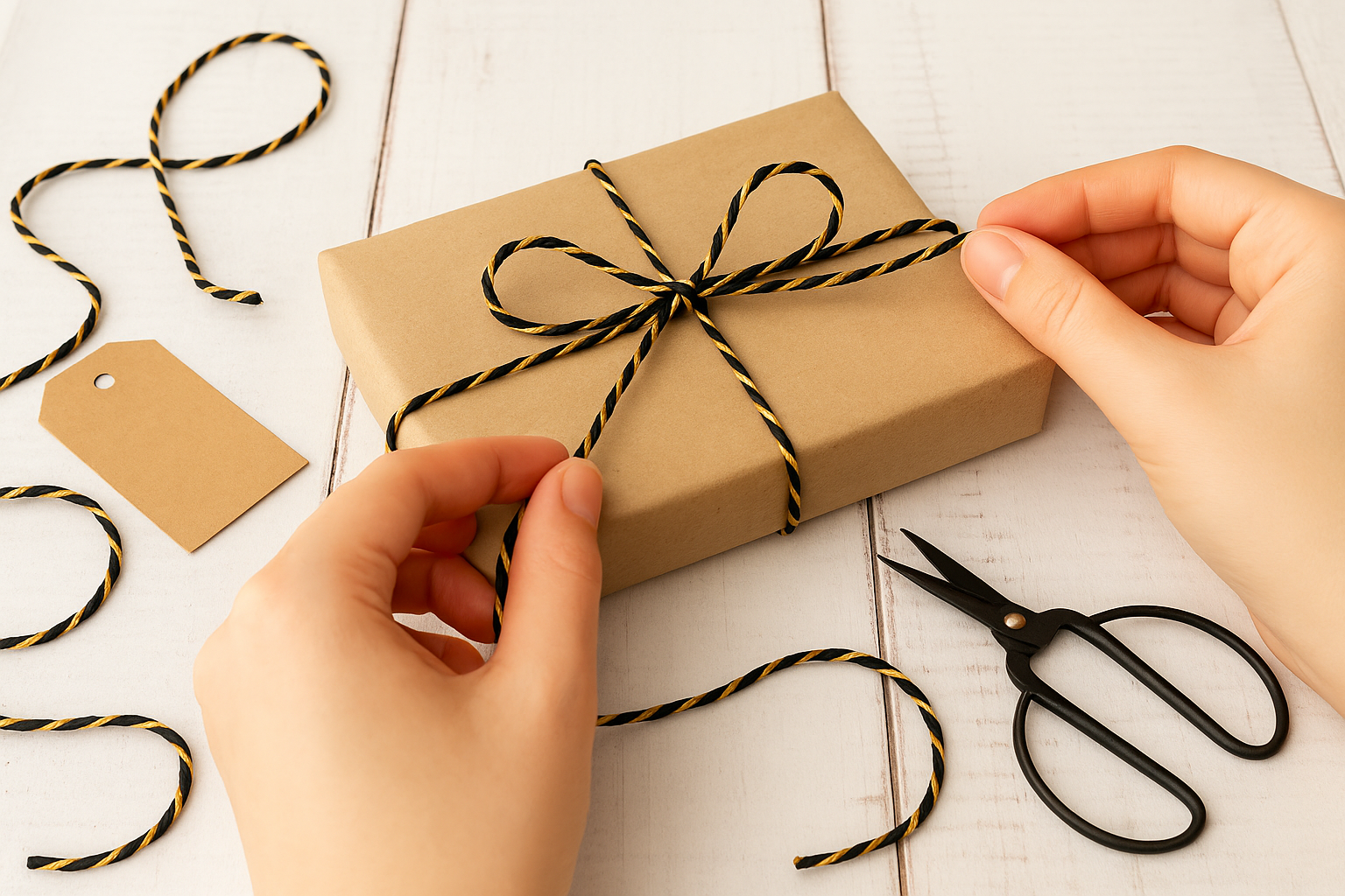 Ficelle style Baker’s Twine noir et or – 10 mètres