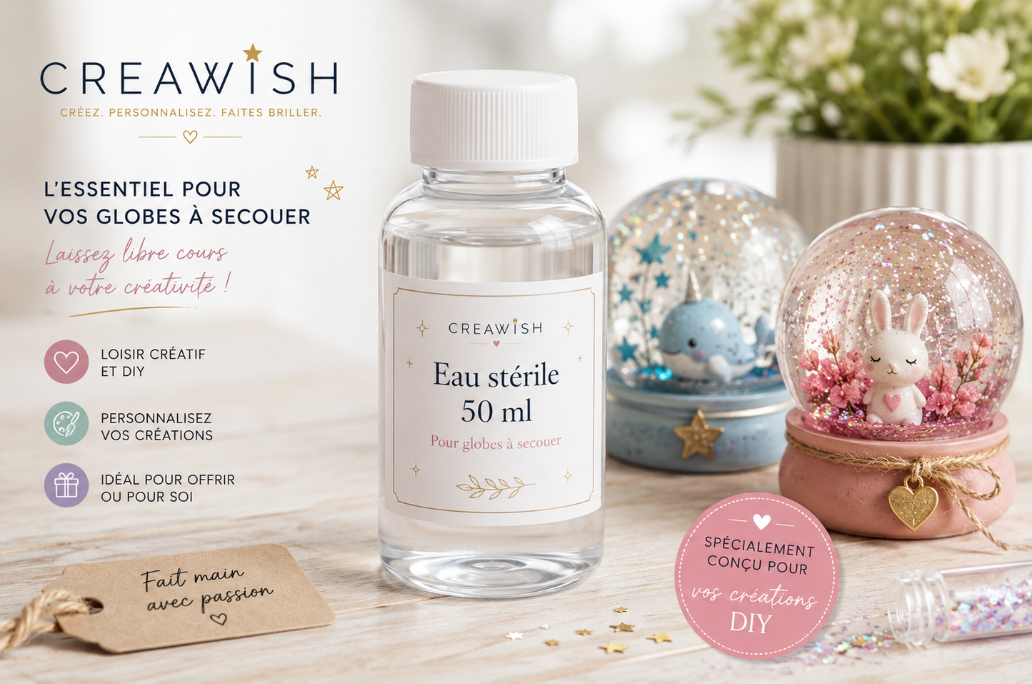 Eau stérile 50 ml pour globe à secouer