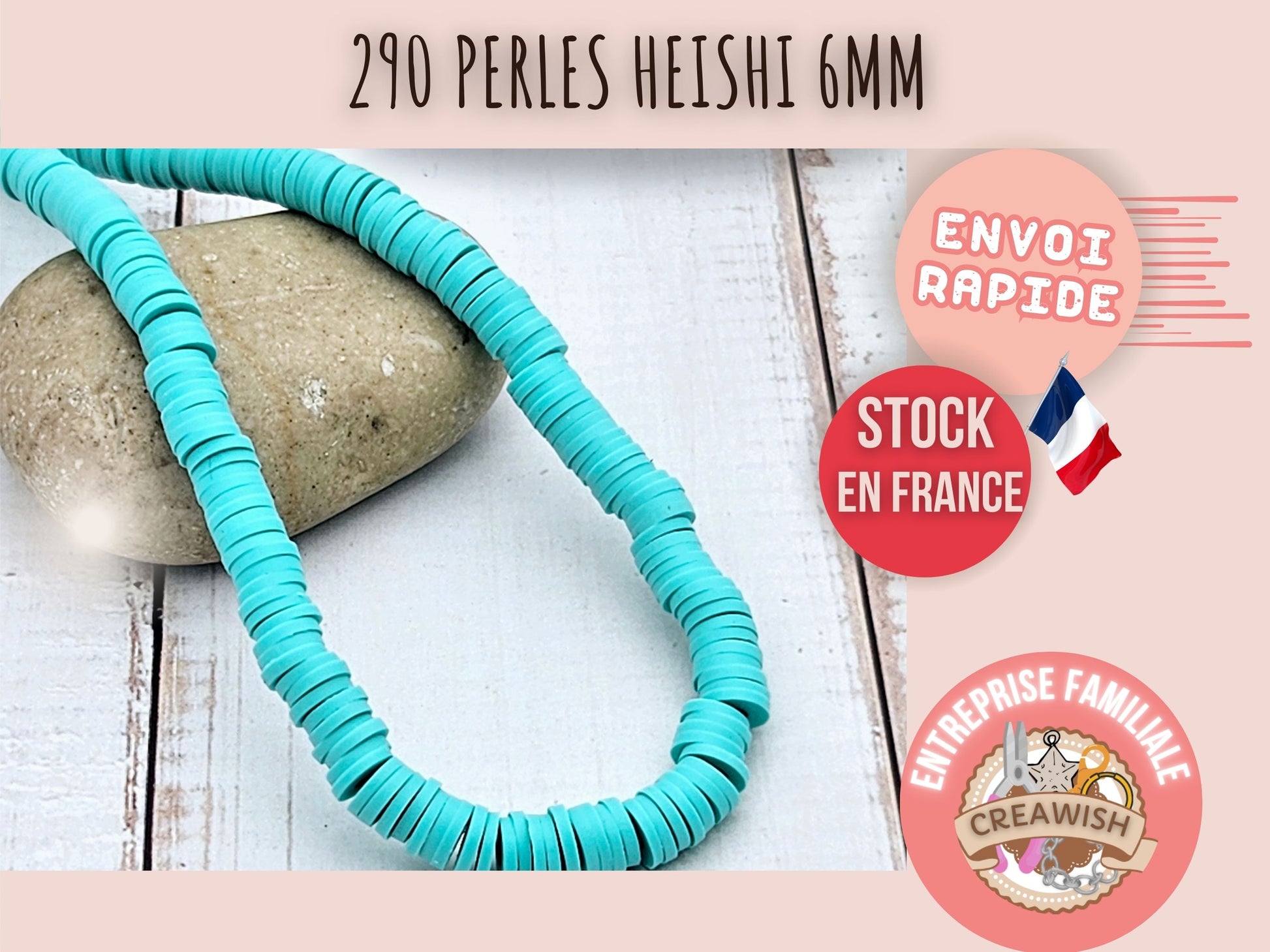 290 perles heishi turquoise 6mm