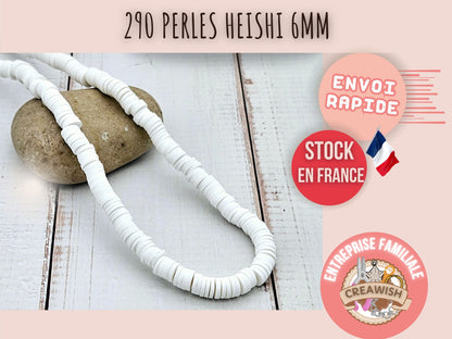 290 perles heishi blanches 6mm