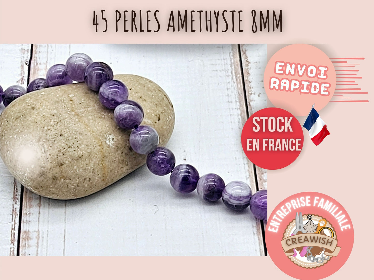 45 perles améthyste rondes 8mm