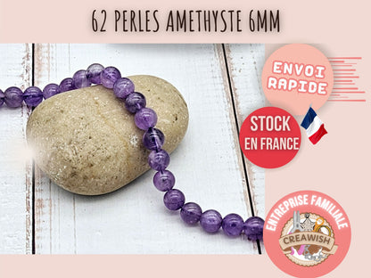 62 perles améthyste véritable rondes 6mm