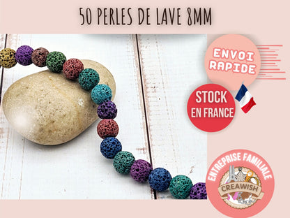 50 perles de lave multicolores 8mm