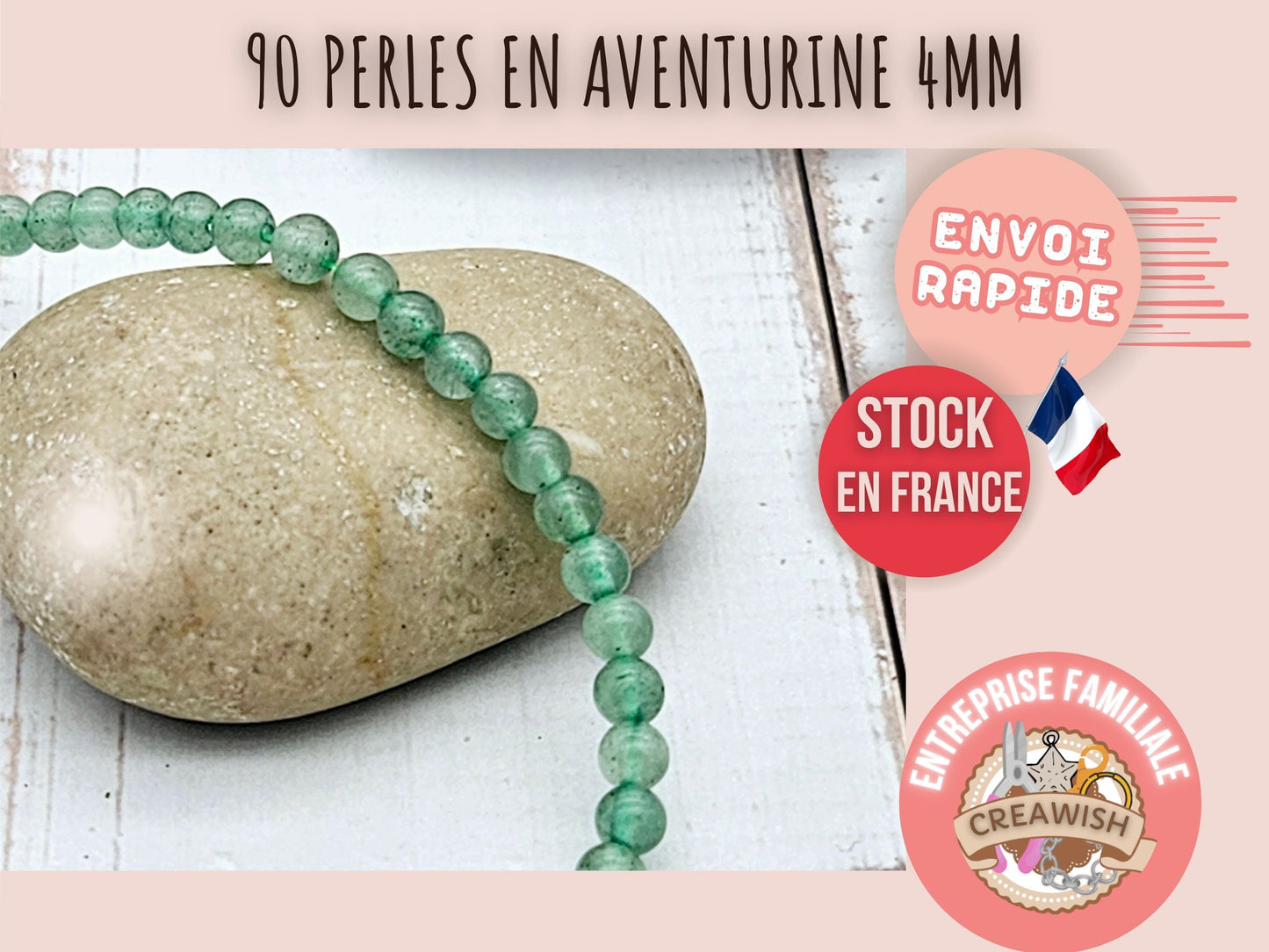 90 perles aventurine rondes 4mm