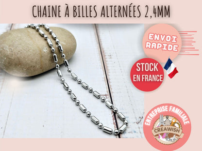 Chaîne à billes alternées 2,4mm acier inoxydable, 1 mètre