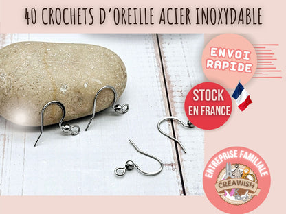 40 crochets d'oreilles acier inoxydable