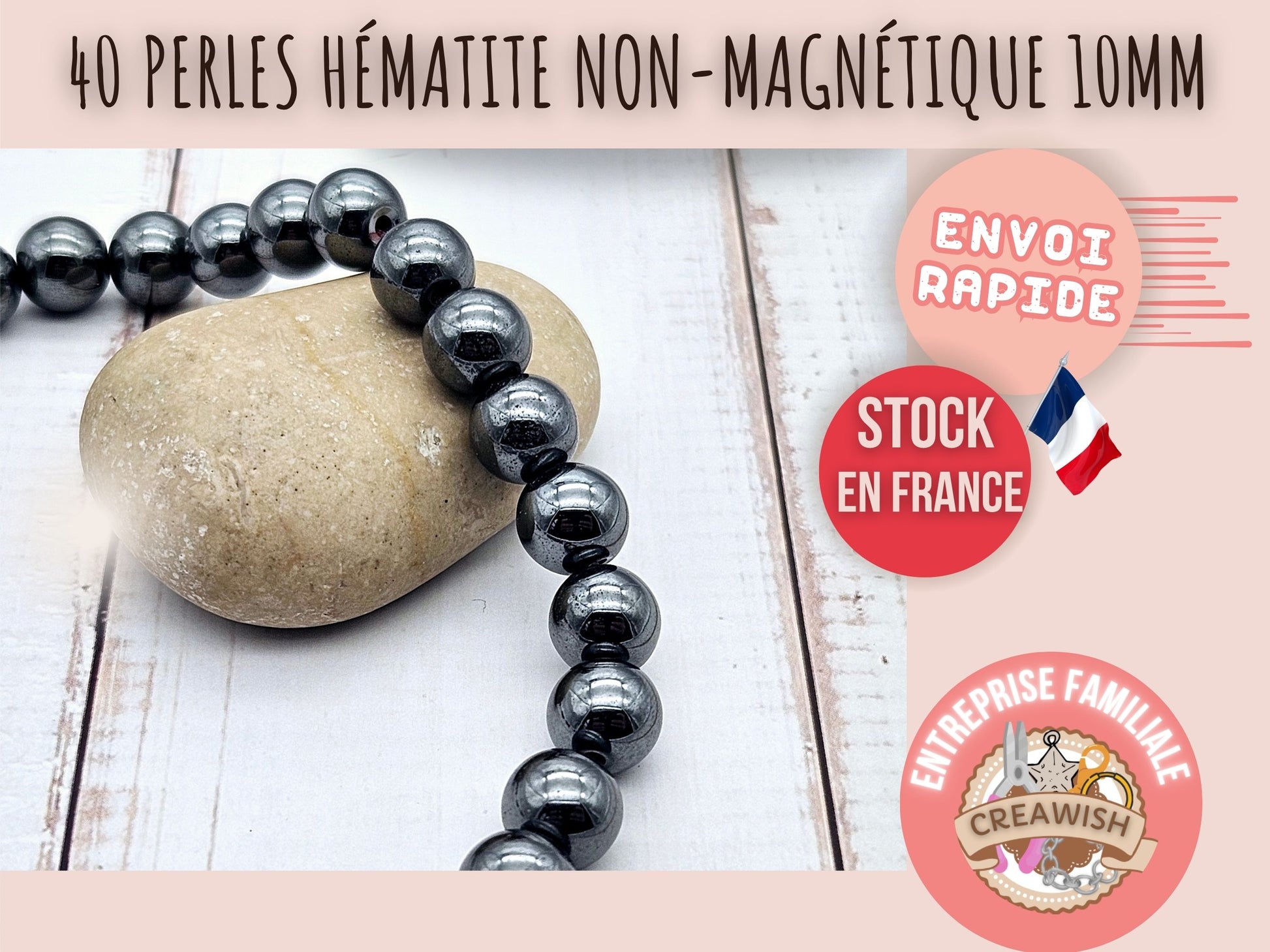 40 perles hématite non magnétique 10mm