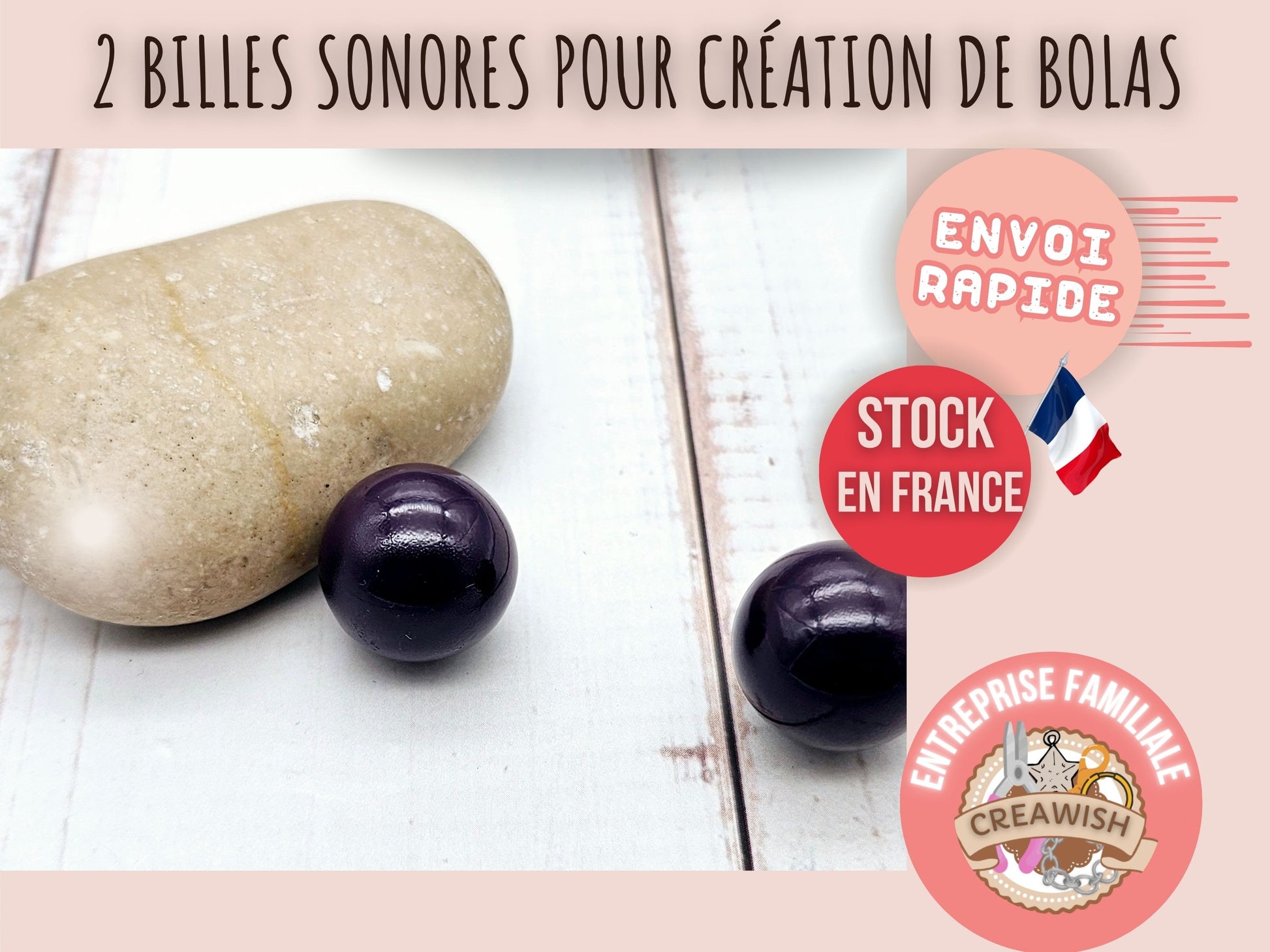 2 perles sonores 16mm couleur violet foncé création bolas de grossesse