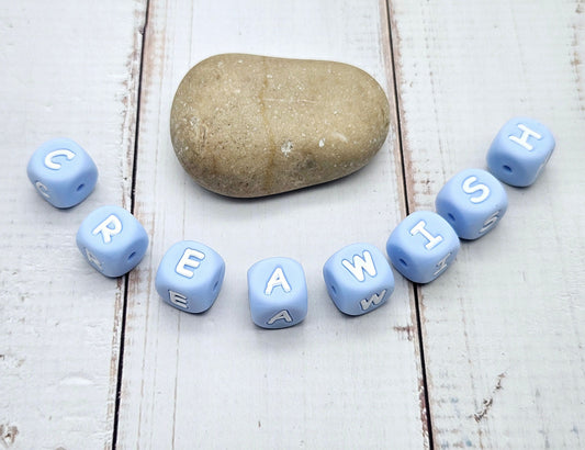 26 perles alphabet lettres silicone bleu pastel