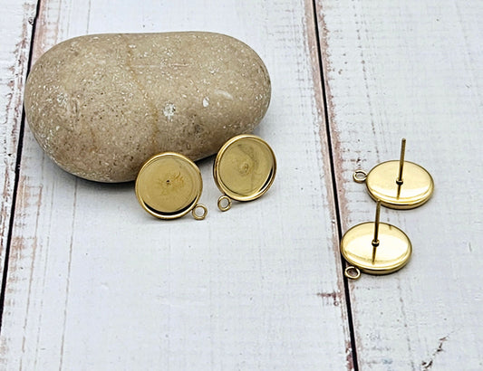 10 puces d’oreilles avec anneau d’accroche – Plateau 10 mm en acier inoxydable doré
