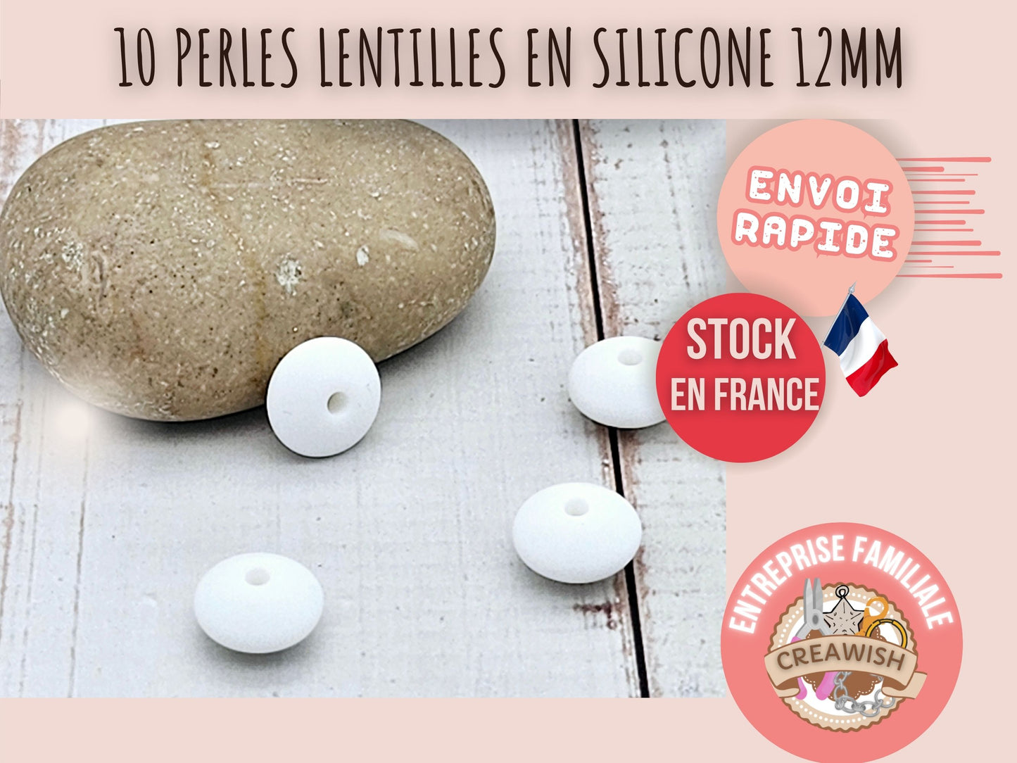 10 perles lentilles en silicone 12mm blanc