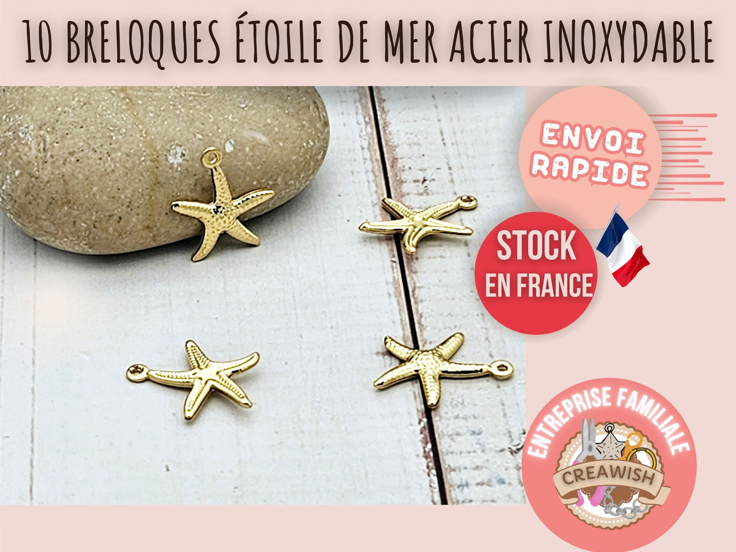 10 breloques étoile de mer acier inoxydable doré