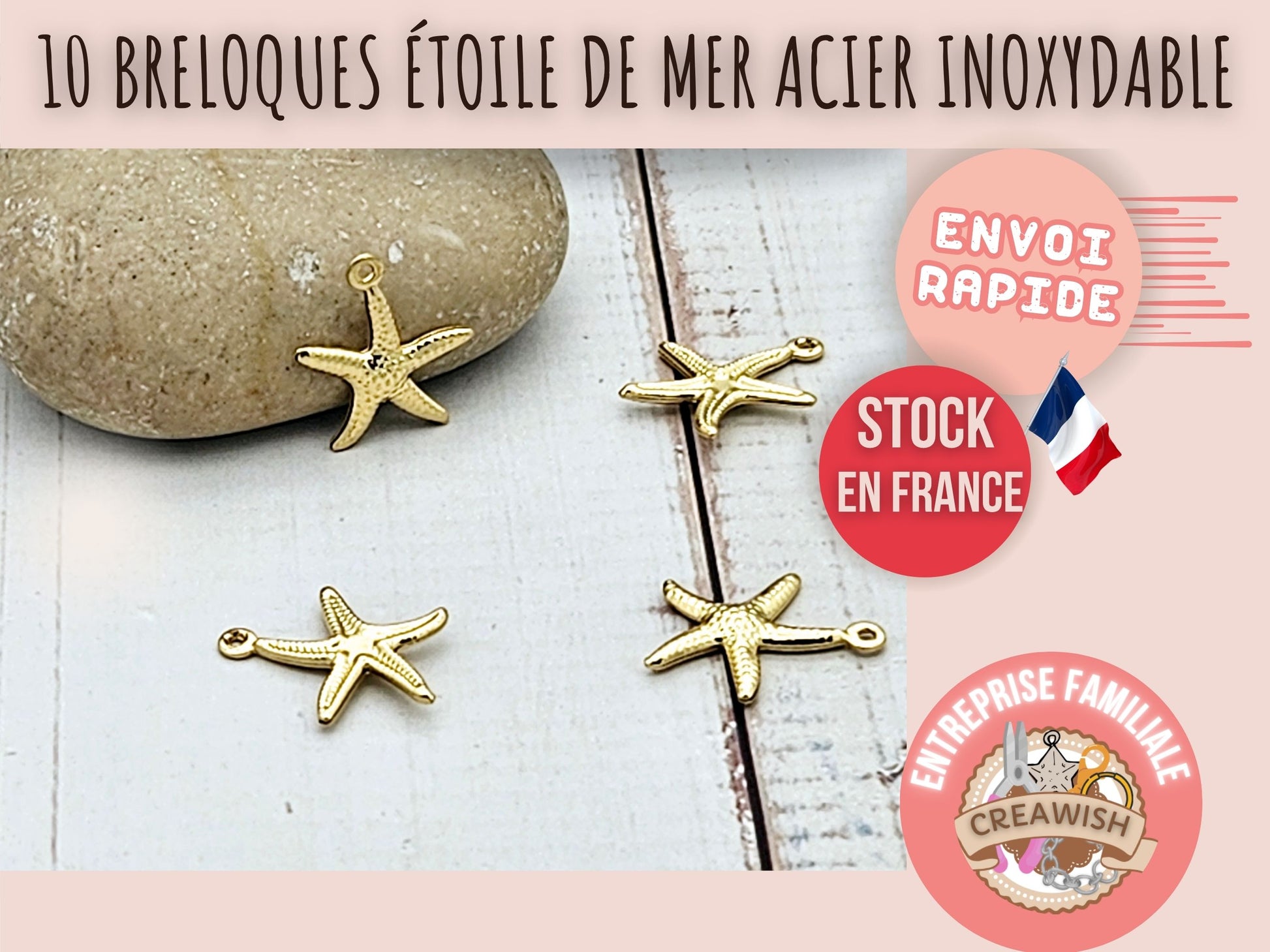 10 breloques étoile de mer acier inoxydable doré