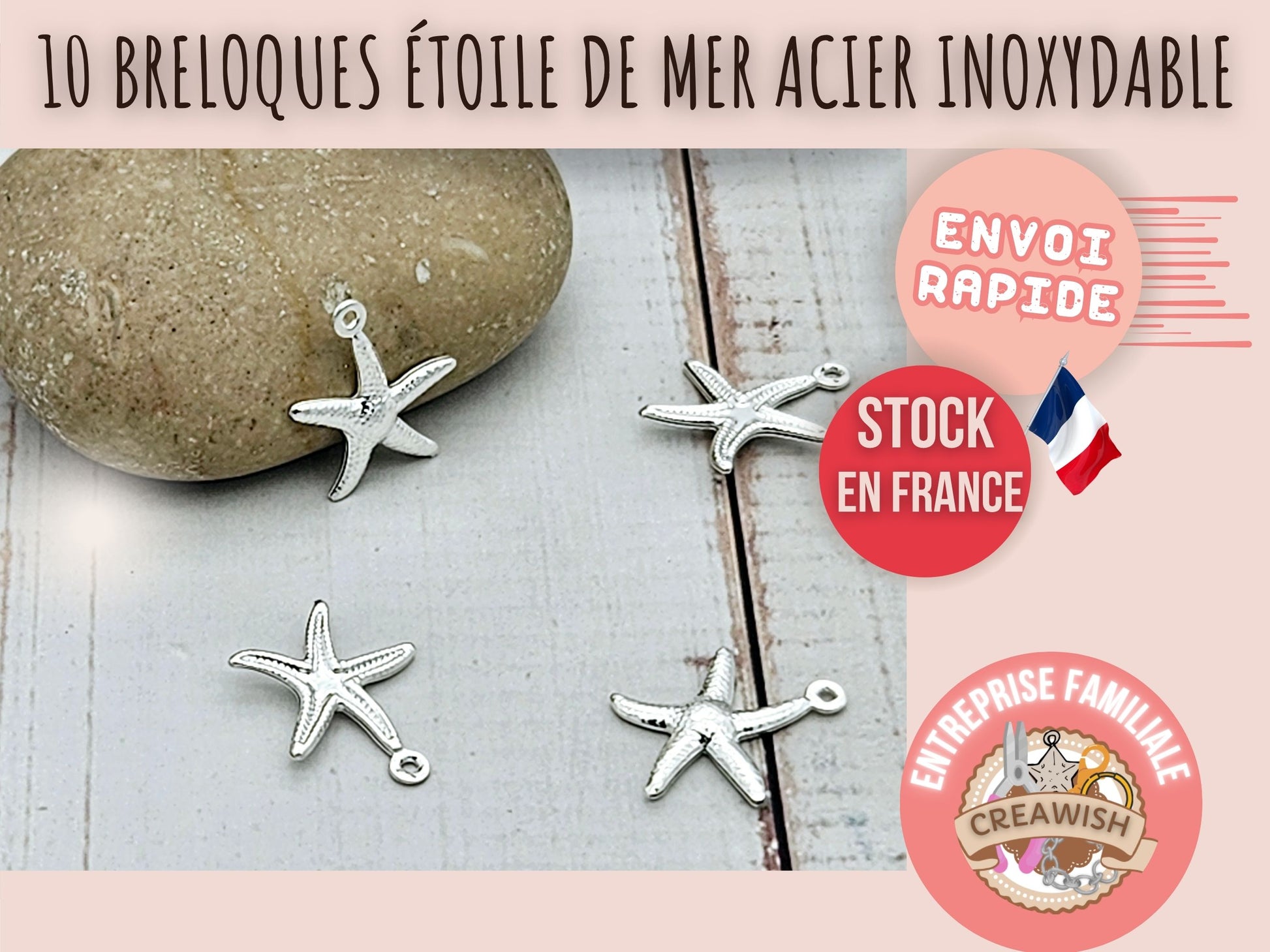 10 breloques étoile de mer acier inoxydable
