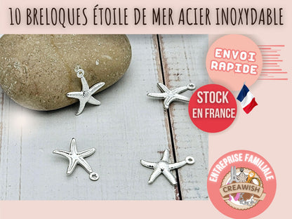 10 breloques étoile de mer acier inoxydable