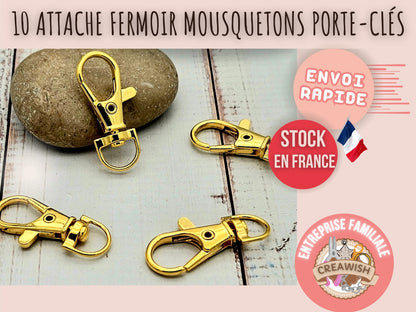 10 attache fermoir mousqueton porte-clés dorés 35mm
