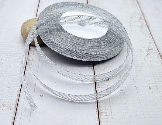 Ruban organza 10mm argent pailleté, 22 mètres