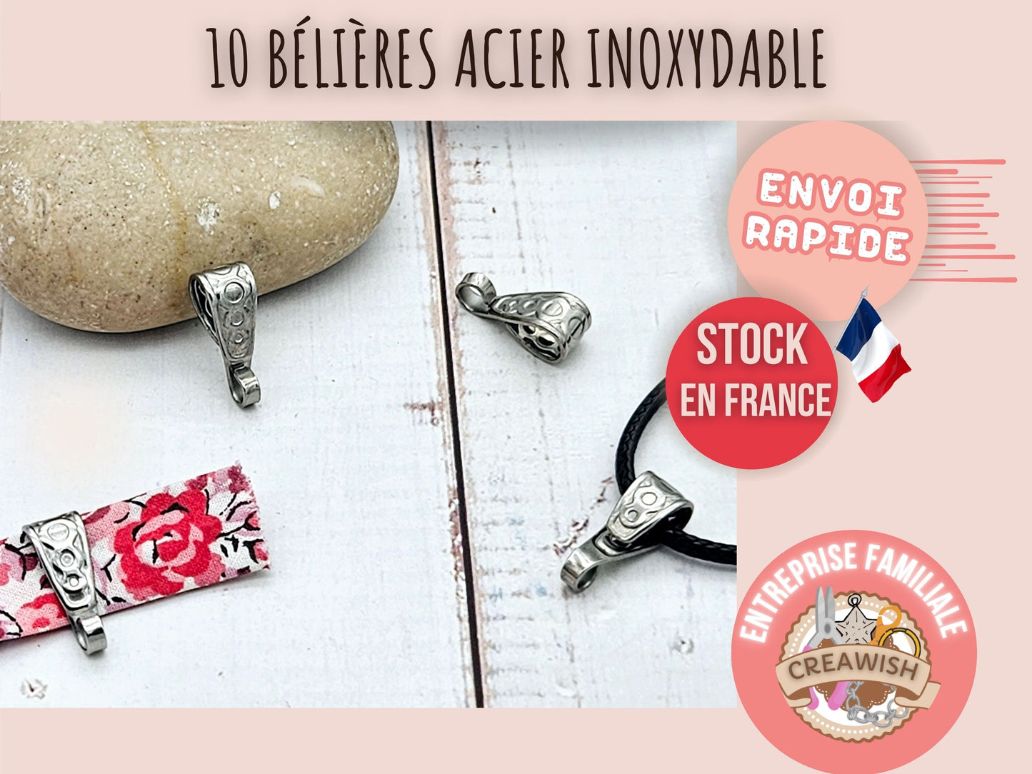 10 bélières triangle acier inoxydable 15x6mm