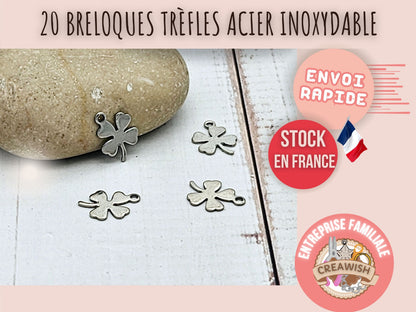 20 breloques trèfles acier inoxydable