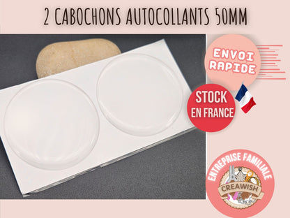 2 cabochons autocollants 50mm pour créations avec cabochons