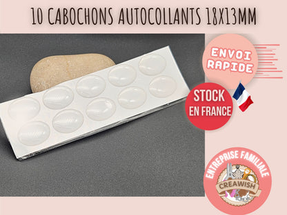 10 cabochons autocollants ovales 18x13 mm en résine époxy
