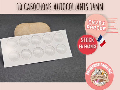 10 cabochons autocollants 14mm pour créations avec cabochons