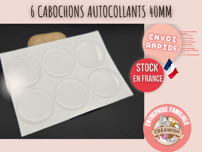 6 cabochons autocollants 40mm pour créations avec cabochons