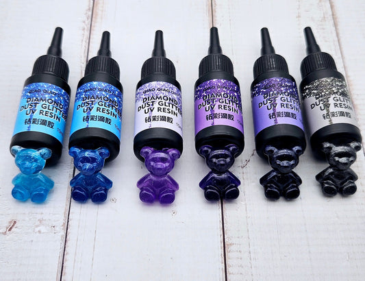 6 flacons de résine UV pailletée série violette