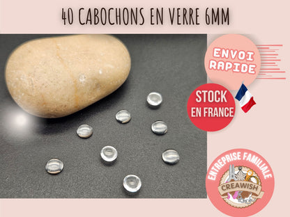40 cabochons en verre 6mm