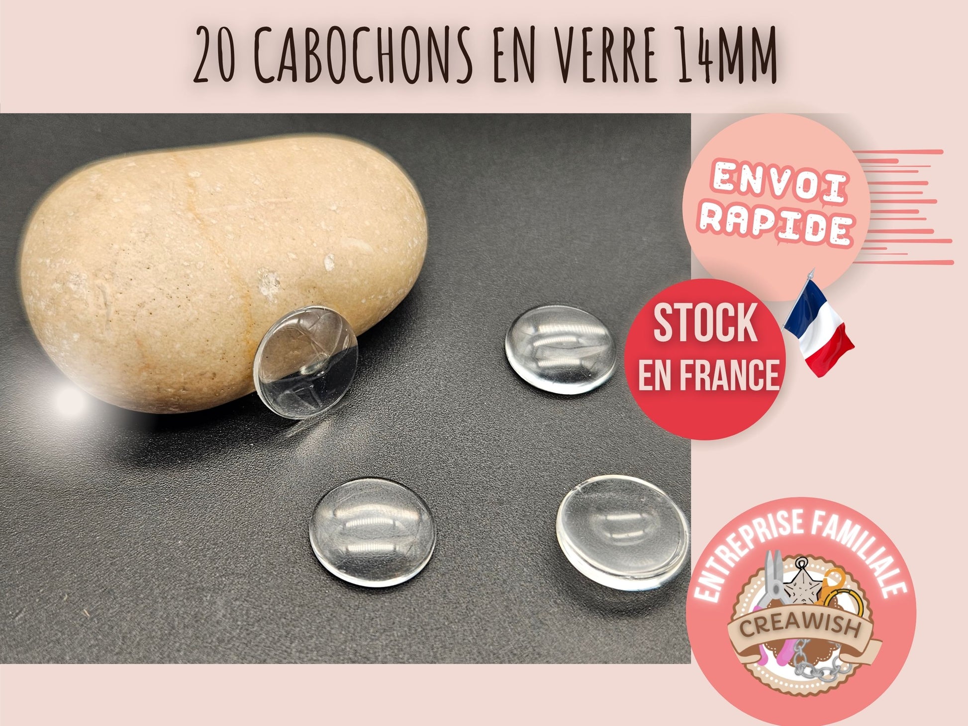 20 cabochons en verre 14mm