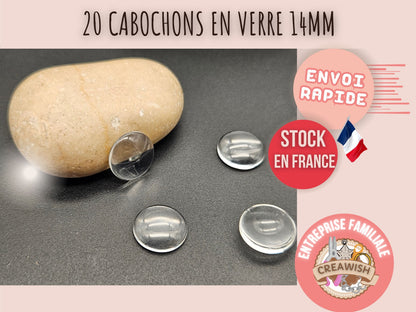 20 cabochons en verre 14mm