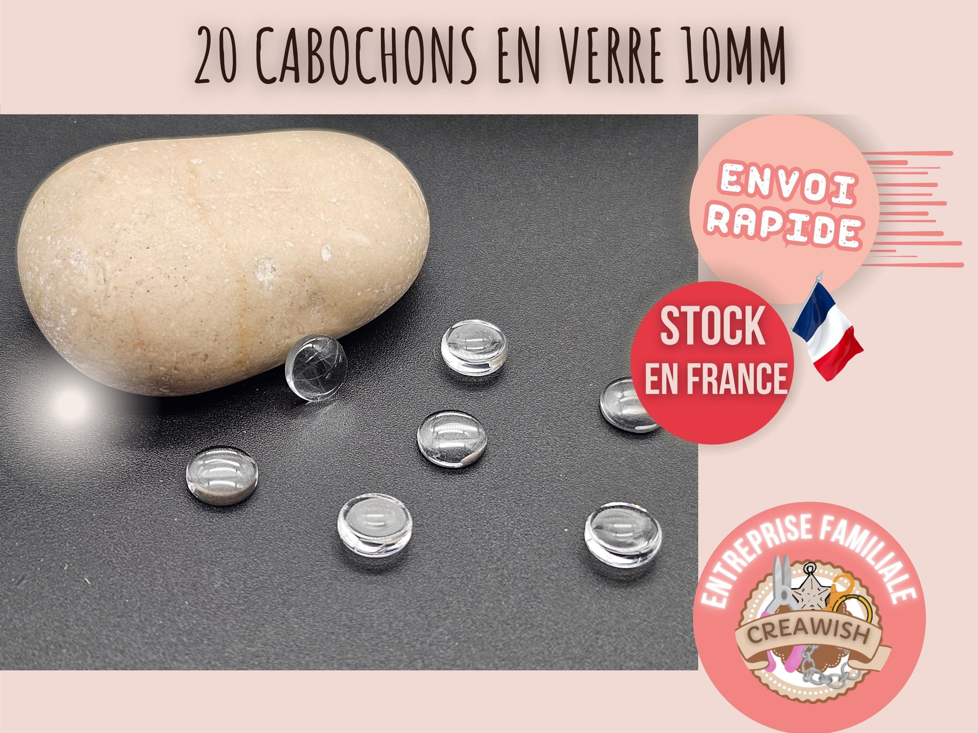 20 cabochons en verre 10mm
