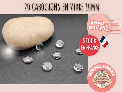 20 cabochons en verre 10mm