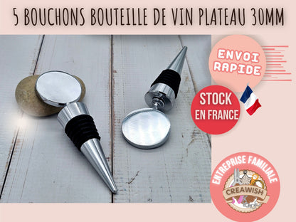 5 bouchons bouteille de vin plateau cabochon 30mm