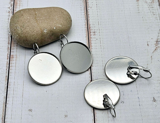 10 dormeuses acier inoxydable plateau cabochon 25mm