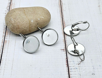 10 dormeuses acier inoxydable plateau cabochon 16mm