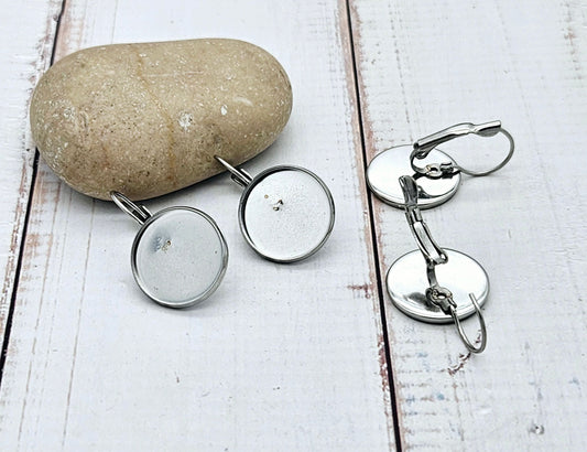 10 dormeuses acier inoxydable plateau cabochon 16mm