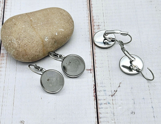 10 dormeuses acier inoxydable plateau cabochon 14mm