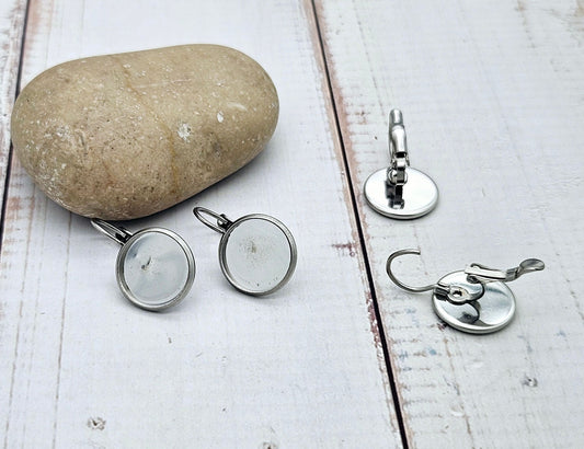 10 dormeuses acier inoxydable plateau cabochon 12mm