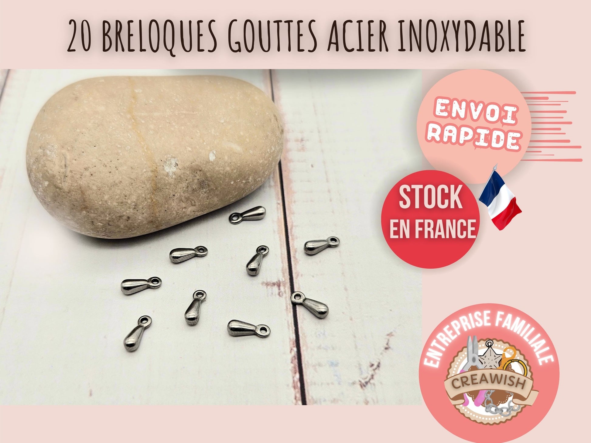 20 breloques gouttes acier inoxydable