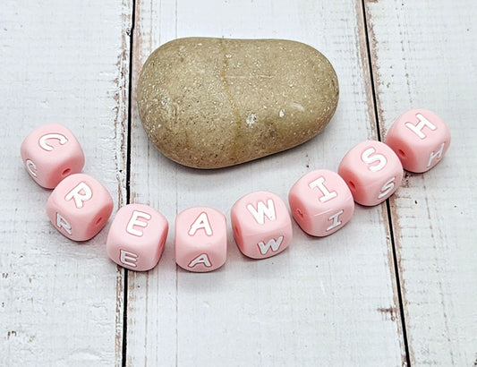 26 perles alphabet lettres silicone rose pastel