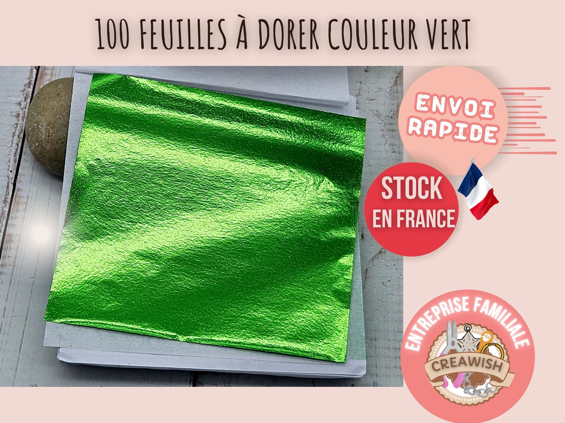 100 Feuilles à Dorer - Couleur vert (8x8 cm)