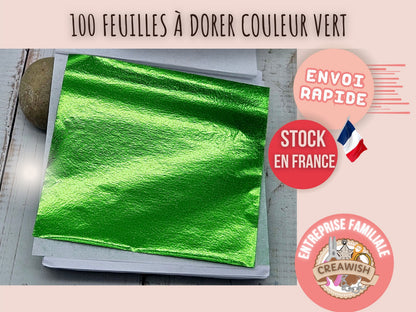 100 Feuilles à Dorer - Couleur vert (8x8 cm)