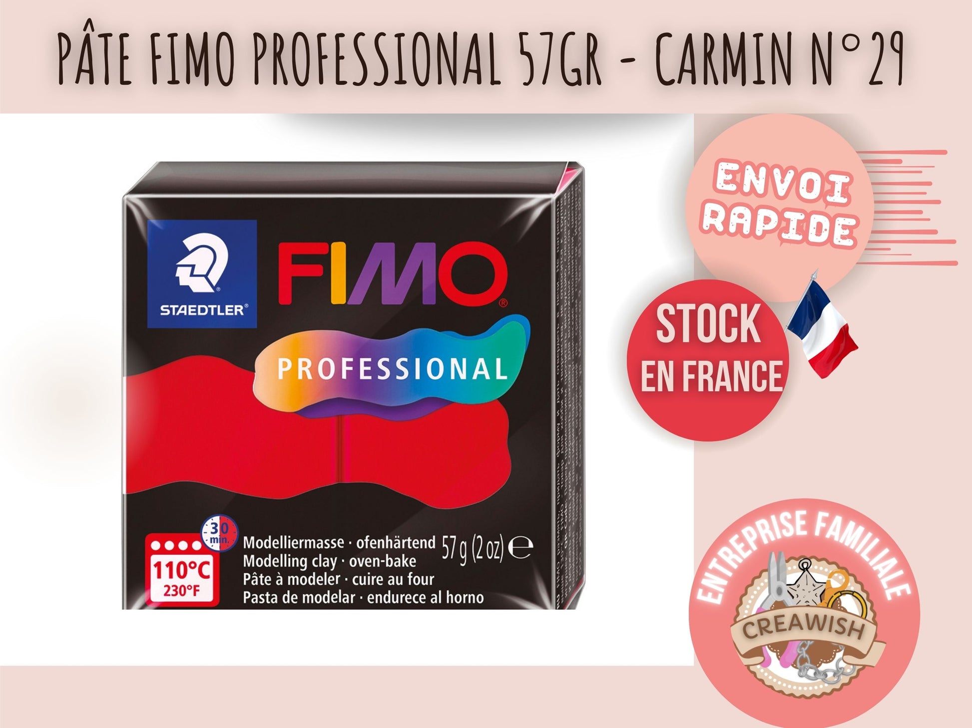 Pâte Fimo Professional 57g – Carmin n°29